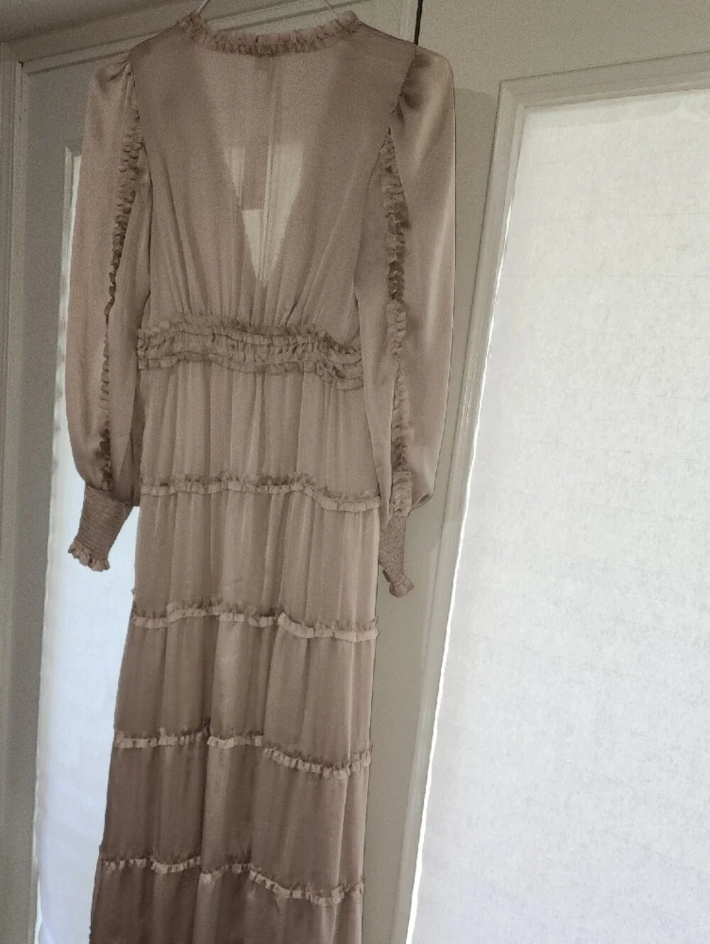 Chelsea & Violet Taupe Ruffle-Tier Maxi Dress